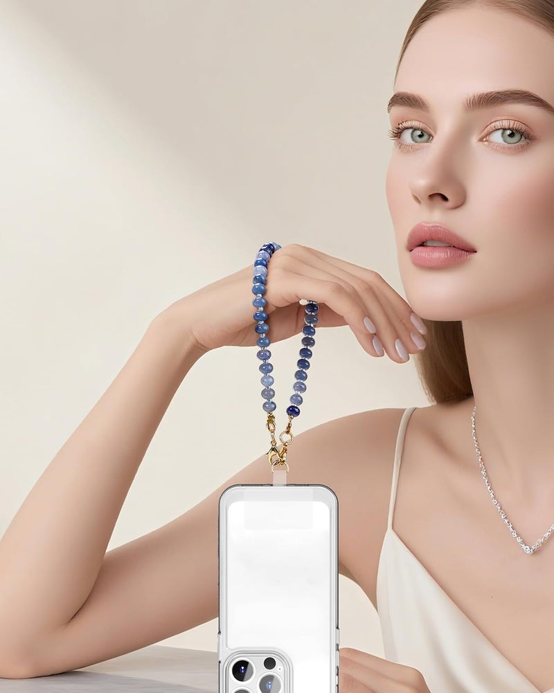 Lostars Store Marble Beaded Phone Wrist Strap,Detachable Phone Bracelet Strap with Tether Tab,Hands-Free Wristlet Strap (Blue Ink) - Image 5